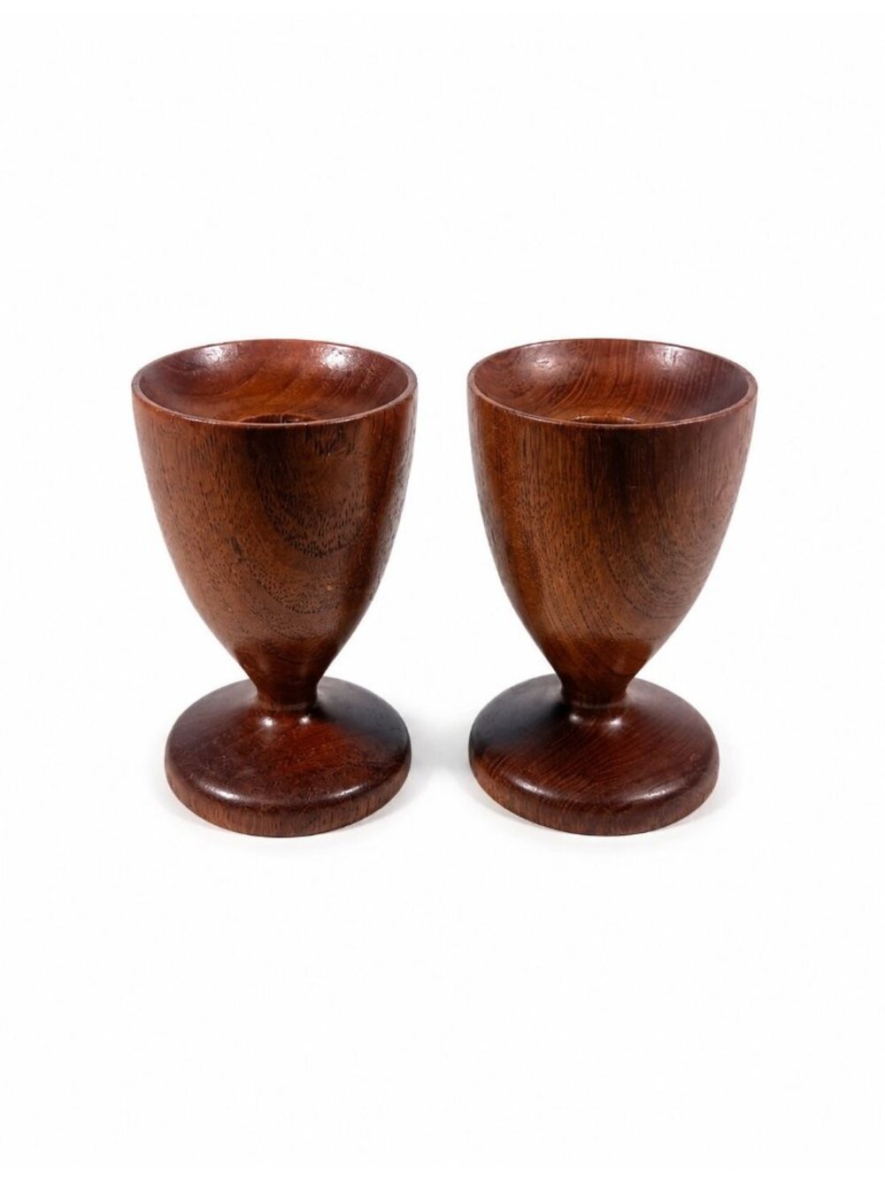 Wood Candleholders Pair Set 2 Burma Teak Mid Century Vintage Danish Style Home T